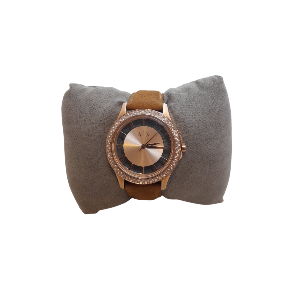 Armani Exchange AX 5254 Brown Suede & Rose Gold Watch | Brand New |