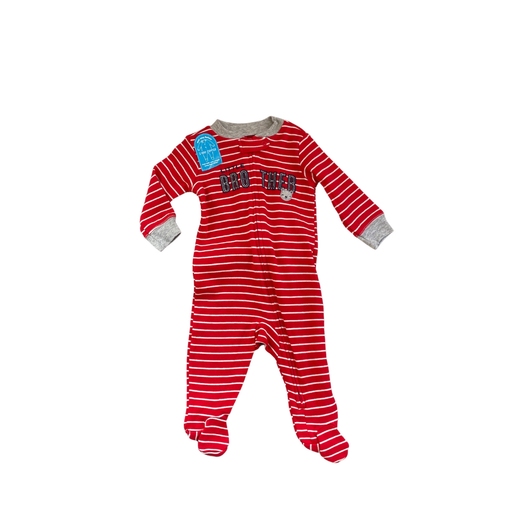 Carter's Red & White Striped 'Little Brother' Romper (6 months) | Brand New |