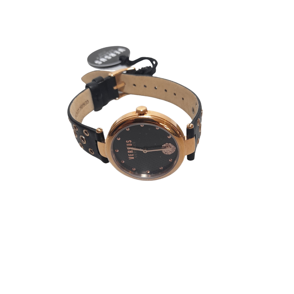 Versus Versace Black and Gold Leather Watch | Brand New |