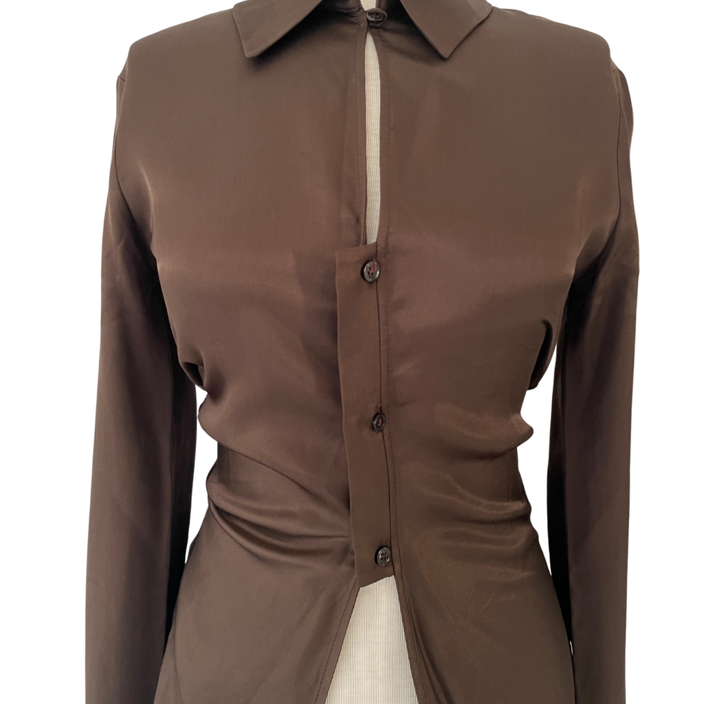ZARA Brown Satin Collared Shirt | Brand New |