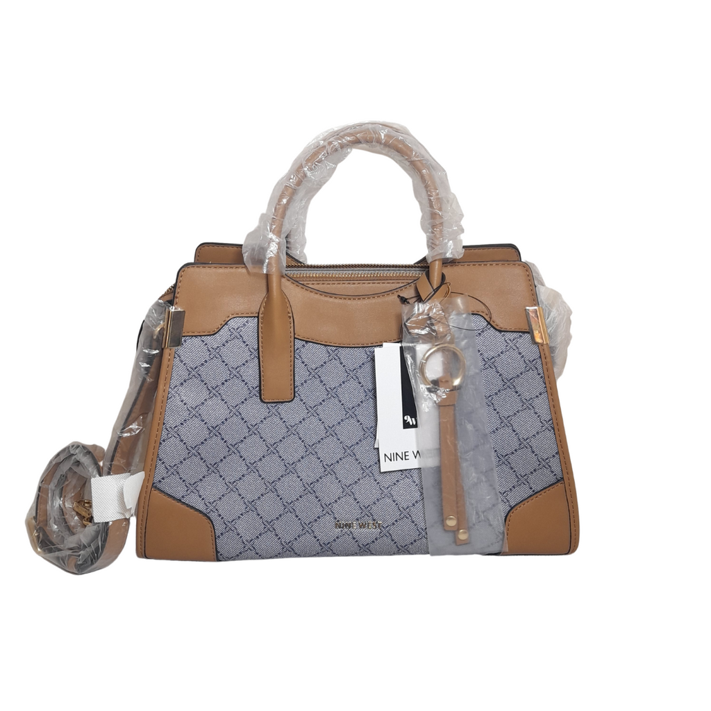 Nine West “Branwen” Blue & Tan Monogram Convertible Tote | Brand New ...