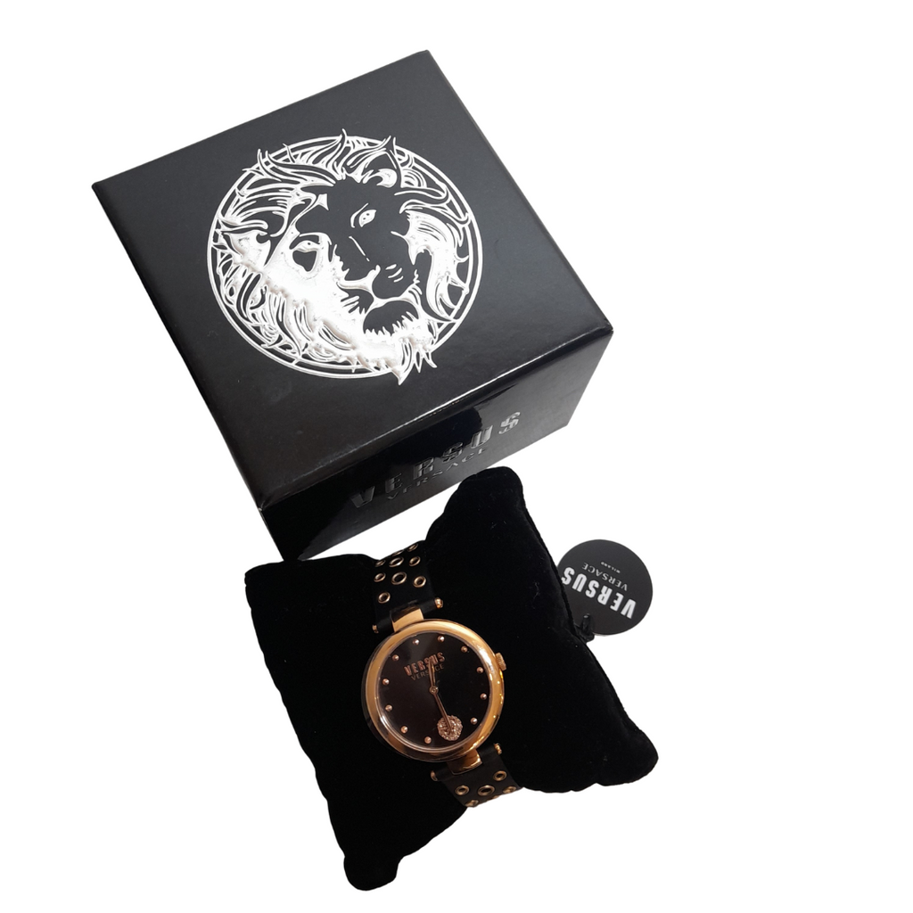 Versus Versace Black and Gold Leather Watch | Brand New |