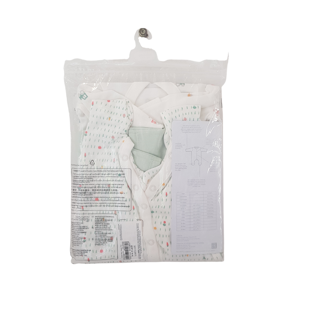 Mothercare Green and White Sleepsuits 3pc (Newborn) | Brand New |