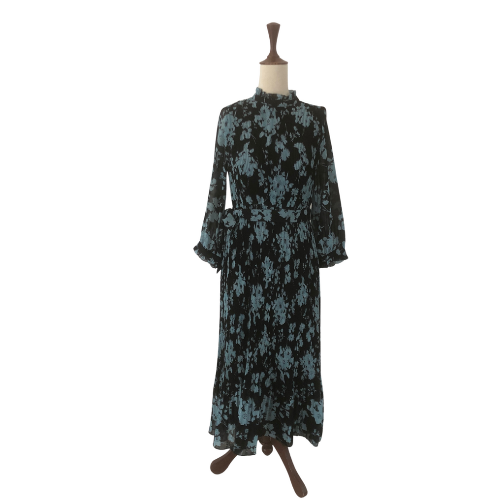 ZARA Blue & Black Floral Printed Pleated Maxi Dress | Gently Used |