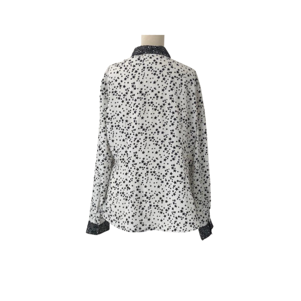 New York and Company White and Black Star Print Collared Shirt | Gently Used |