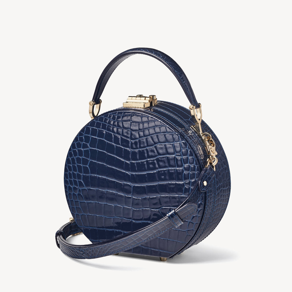Aspinal of London Blue Croc-print Leather 'Hat Box' Bag | Like New |