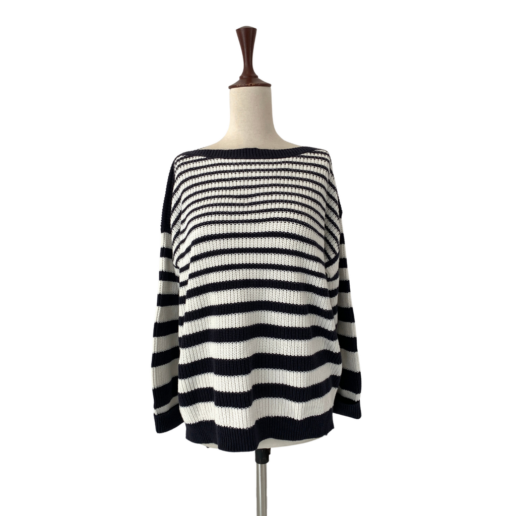 Marks & Spencer Striped Navy & White Boat-neck Sweater | Brand New |