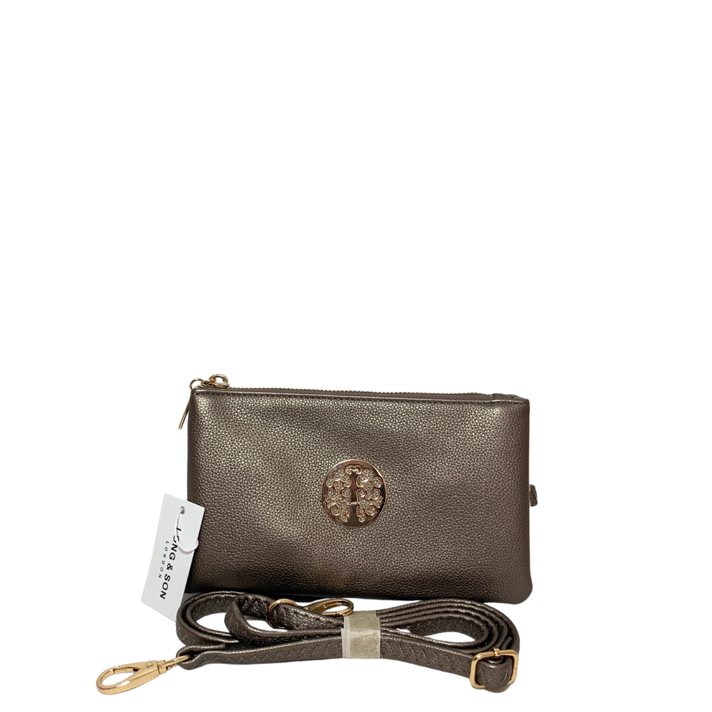 Long & Son London Metallic Silver Mini Crossbody Bag | Brand New |
