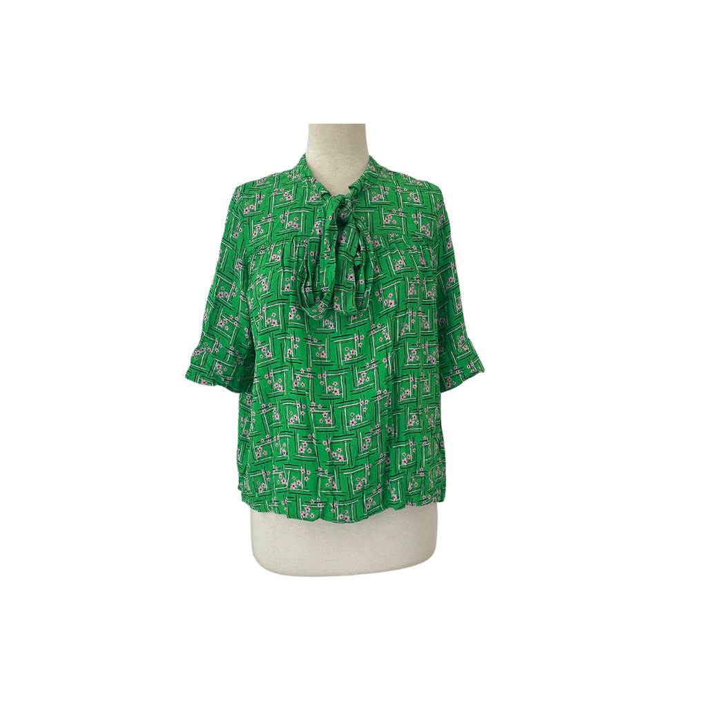 ZARA Green Floral Printed Necktie Blouse | Like New |