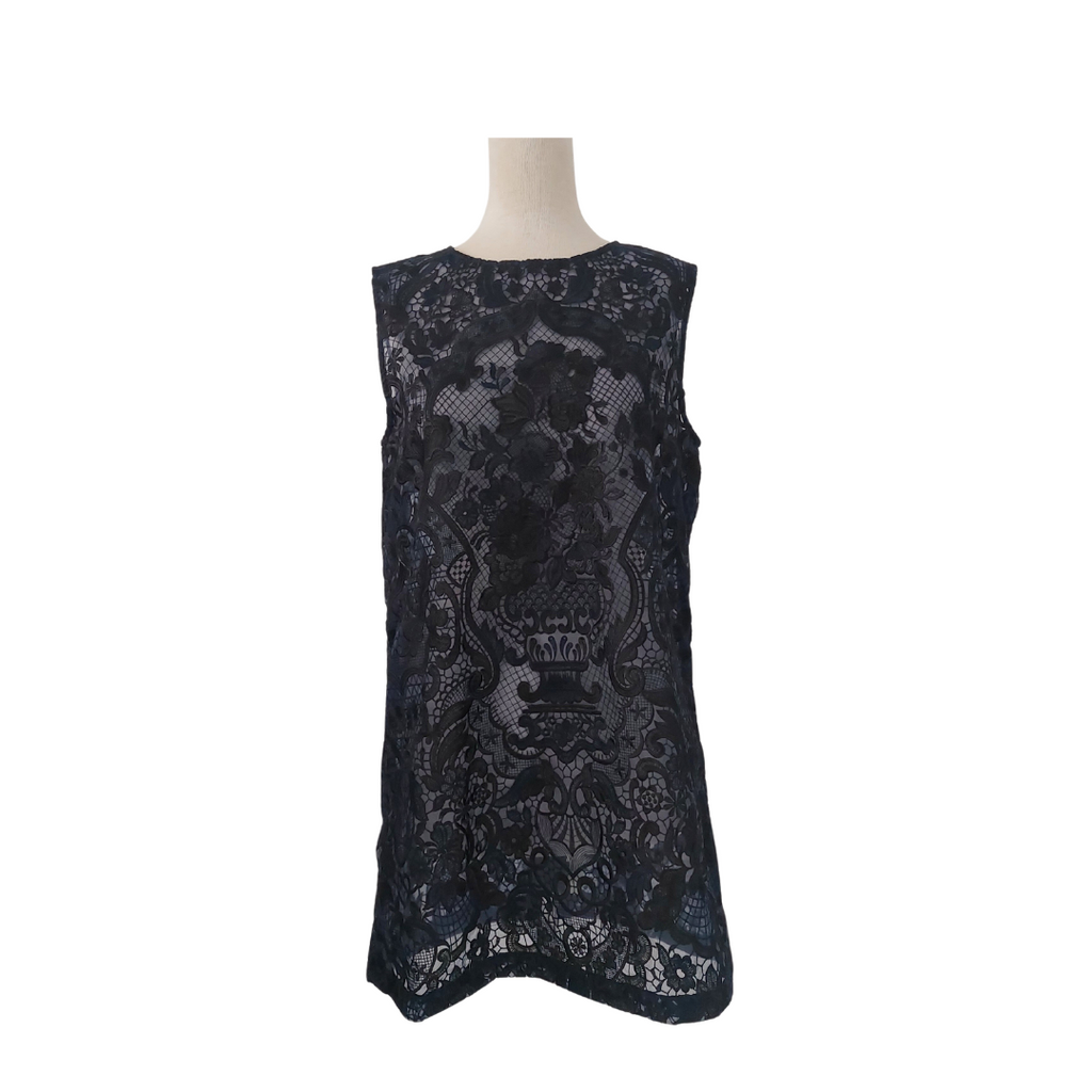 GANNI Navy and Black Lace Long Top | Gently Used |