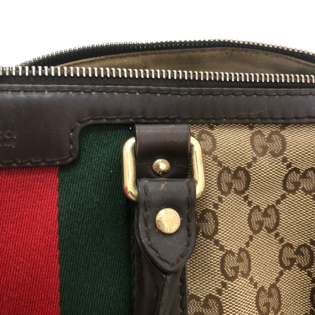 Gucci Brown Monogram and Striped Tote Bag | Pre Loved |