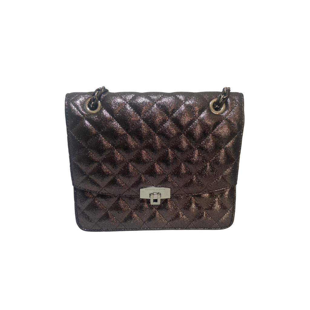 Charles & Keith Pewtar Metallic Silver Quilted Shoulder Bag | Gently Used |