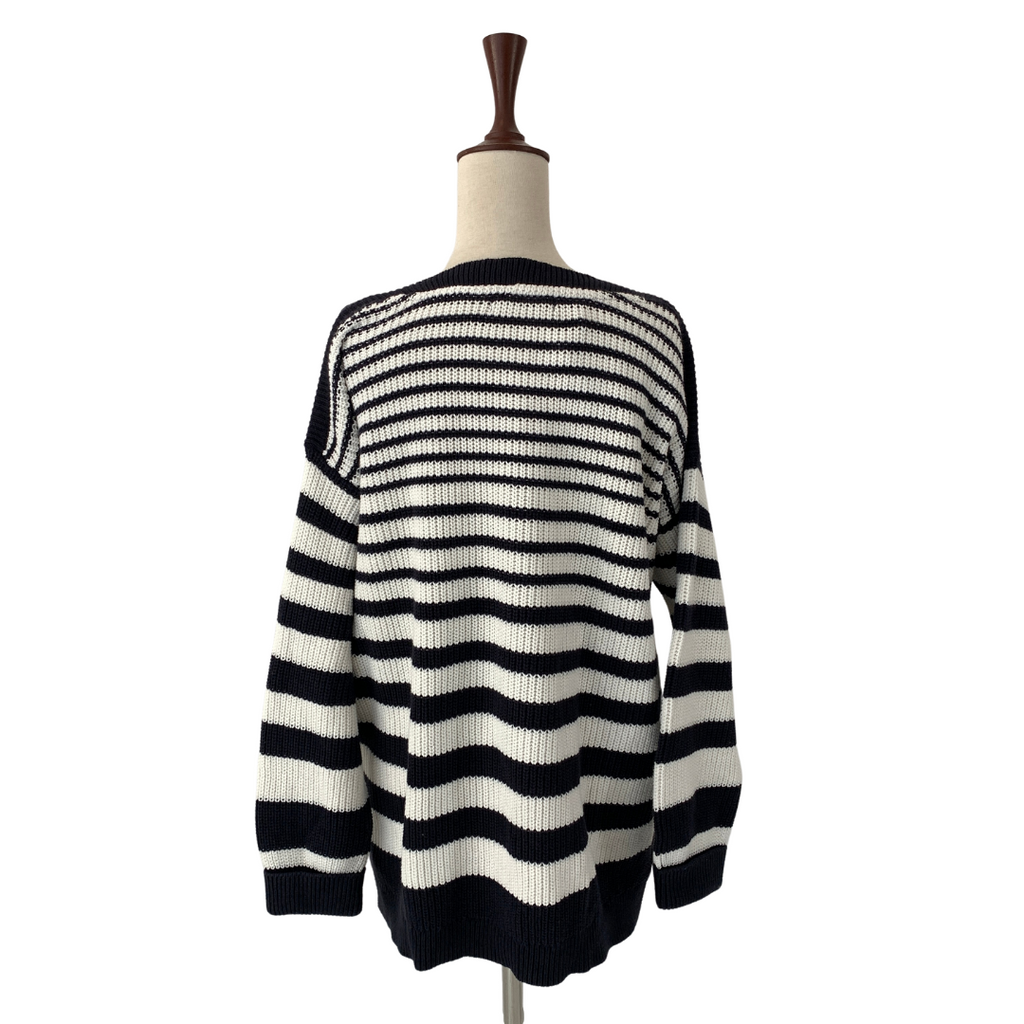 Marks & Spencer Striped Navy & White Boat-neck Sweater | Brand New |