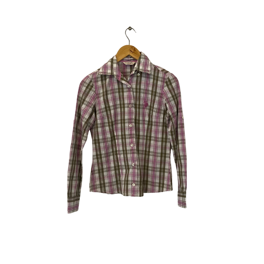 U.S Polo Association Green, Pink & White Checked Shirt | Gently Used |
