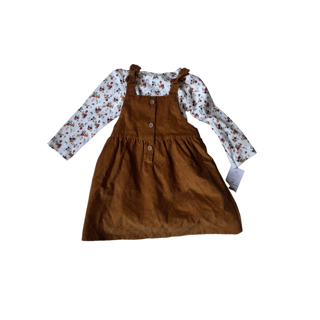 Carter's Brown Corduroy Dress with a Floral Shirt (18 Months) | Brand New |