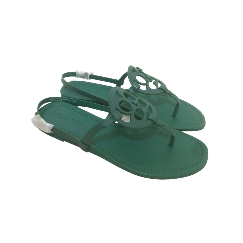Coach Green 'Jaci' Leather Sandals | Brand New |