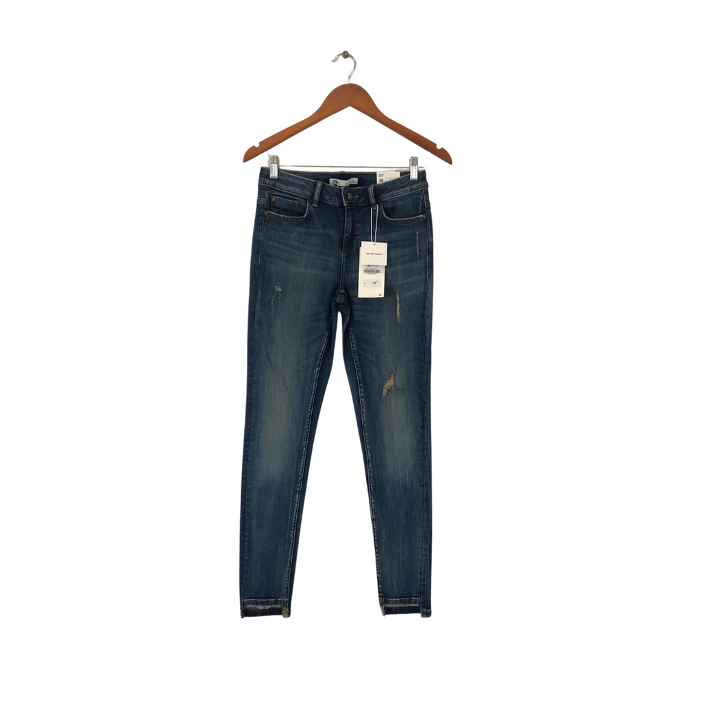 ZARA Mid-Rise Blue Skinny Distressed Jeans | Brand New |
