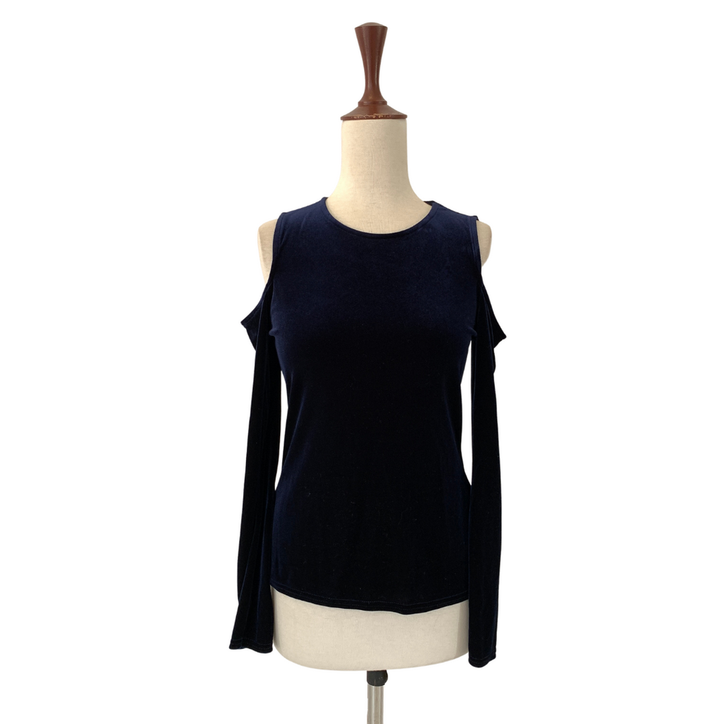 Dorothy Perkins Blue Velvet Cold Shoulder Top | Brand New |