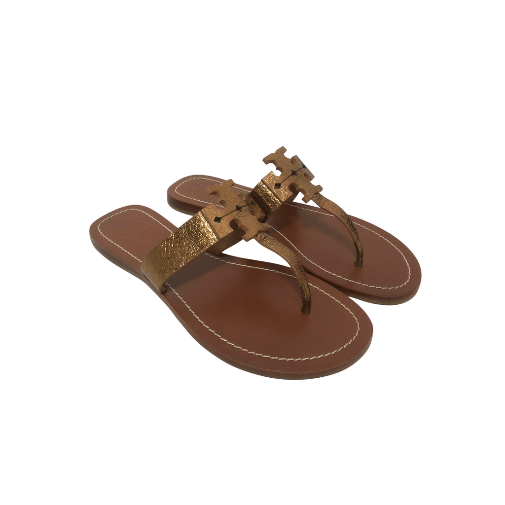 Tory Burch Bronze 'Moore' Logo Sandals | Gently Used |