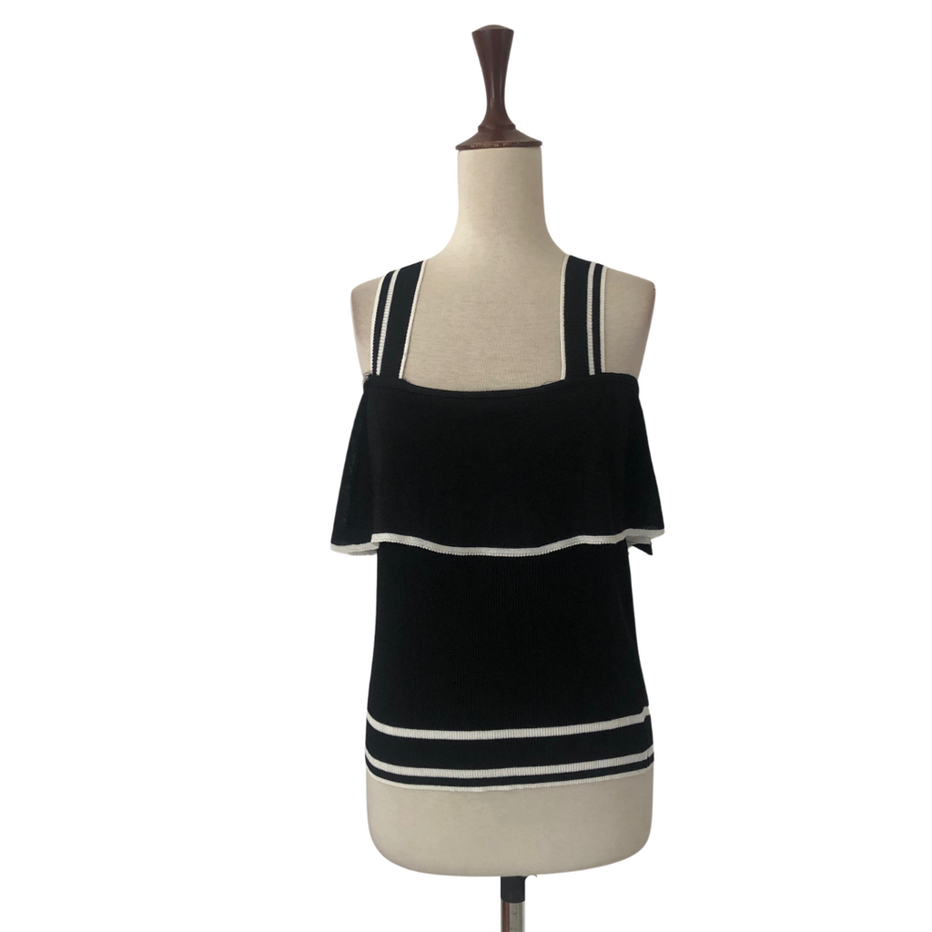 ZARA Black & White Sleeveless Knit Frill Top | Brand New |