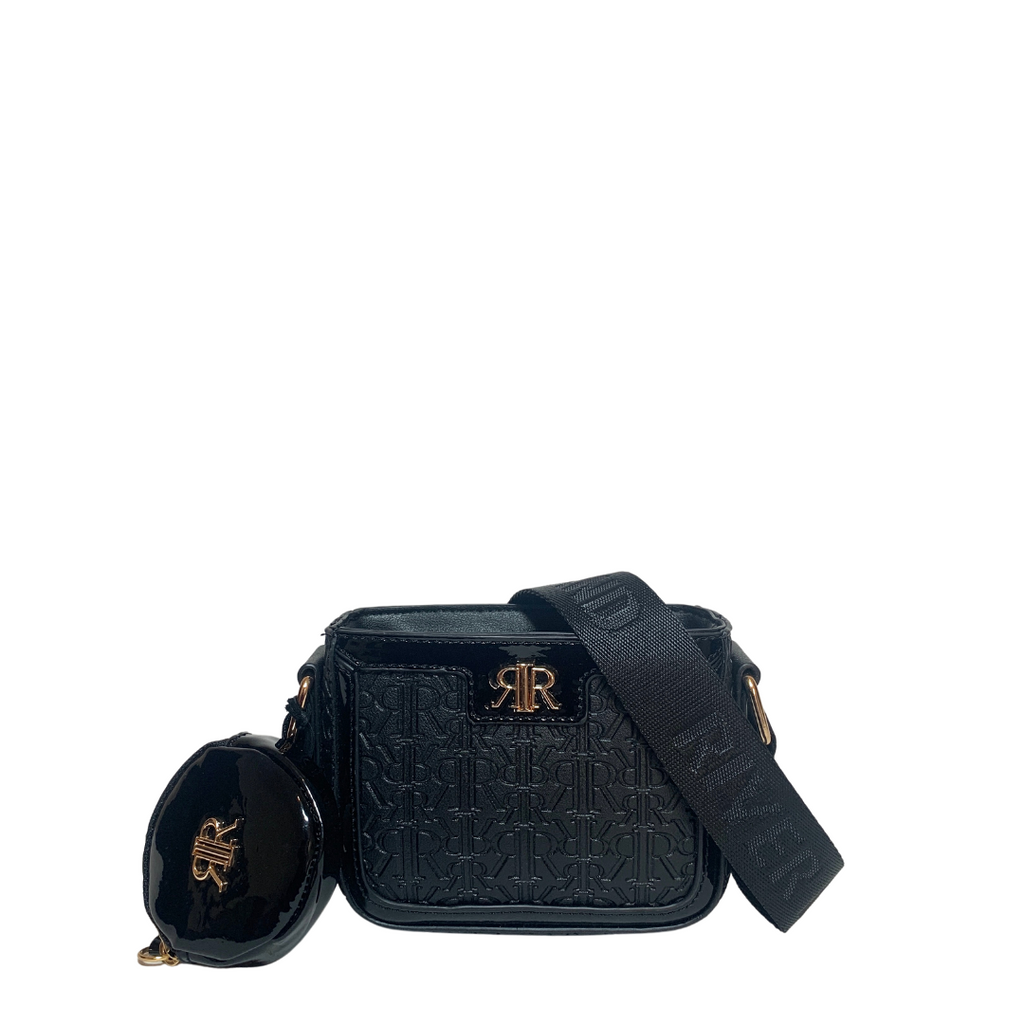 River Island Black Mini Monogram Crossbody Bag | Brand New |