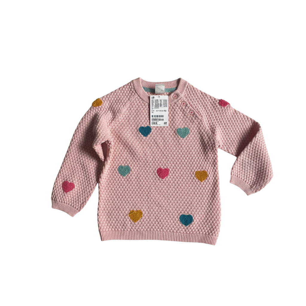 H&M Pink Hearts Sweater (1.5 - 2 Years ) | Brand New |
