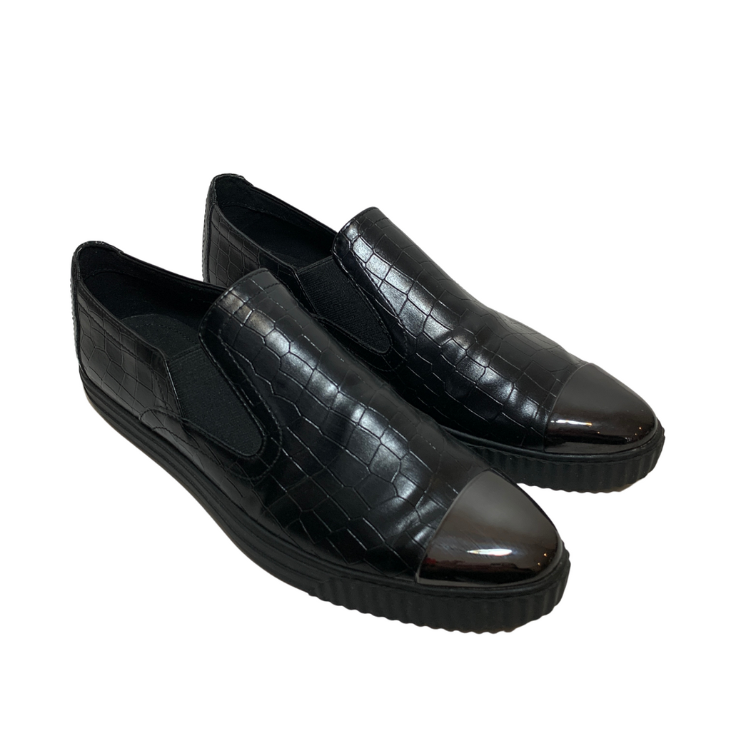 GEOX Black Leather Croc-print Mocassin Loafers