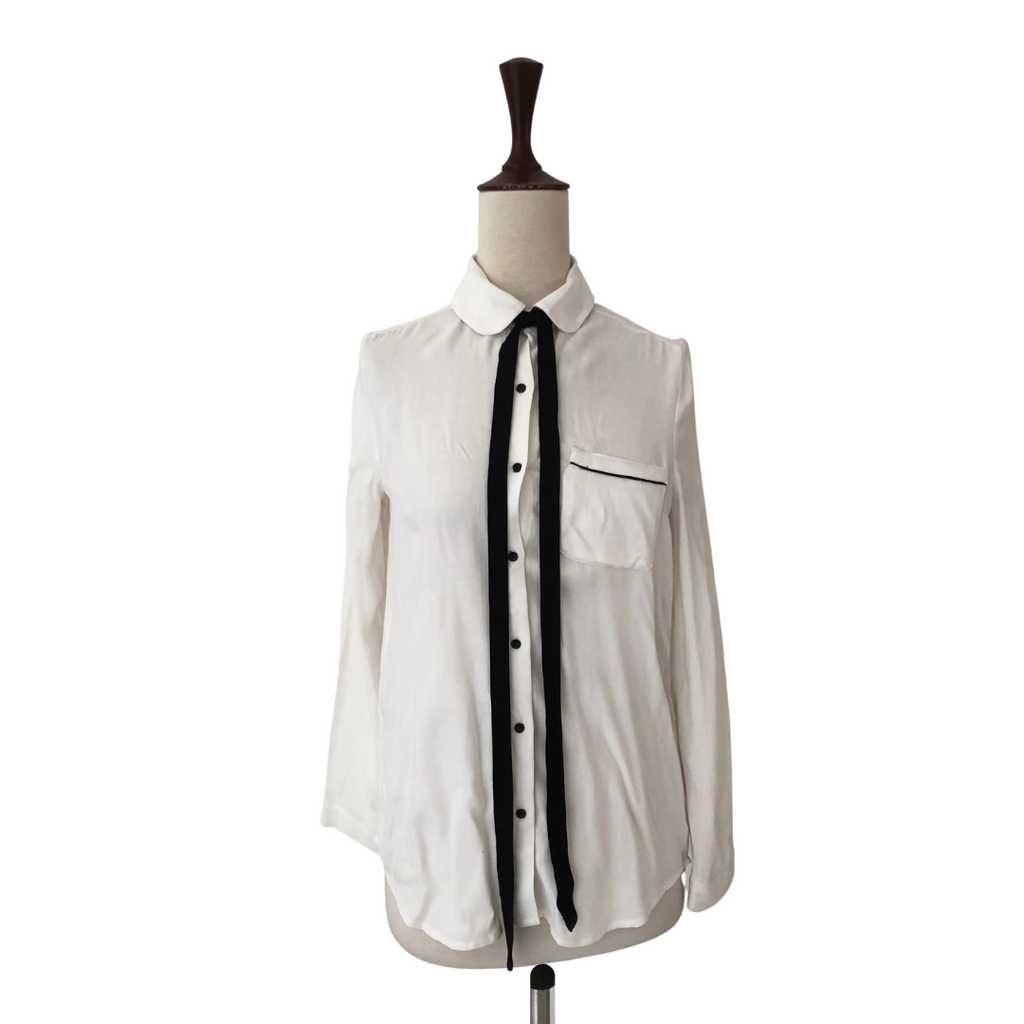 Mango White Collared Shirt with Black Neck Tie | Pre Loved |