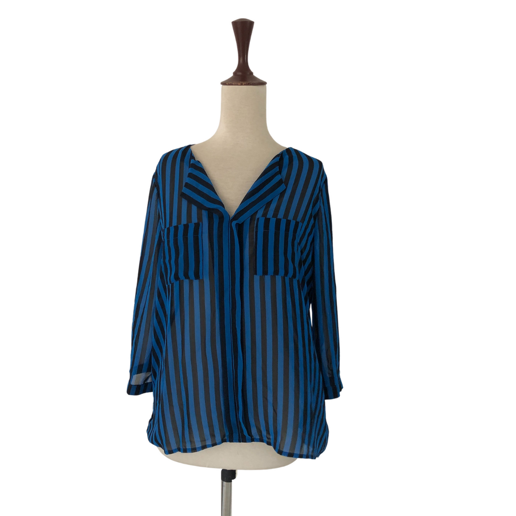 Forever 21 Blue & Black Striped Blouse | Brand New |