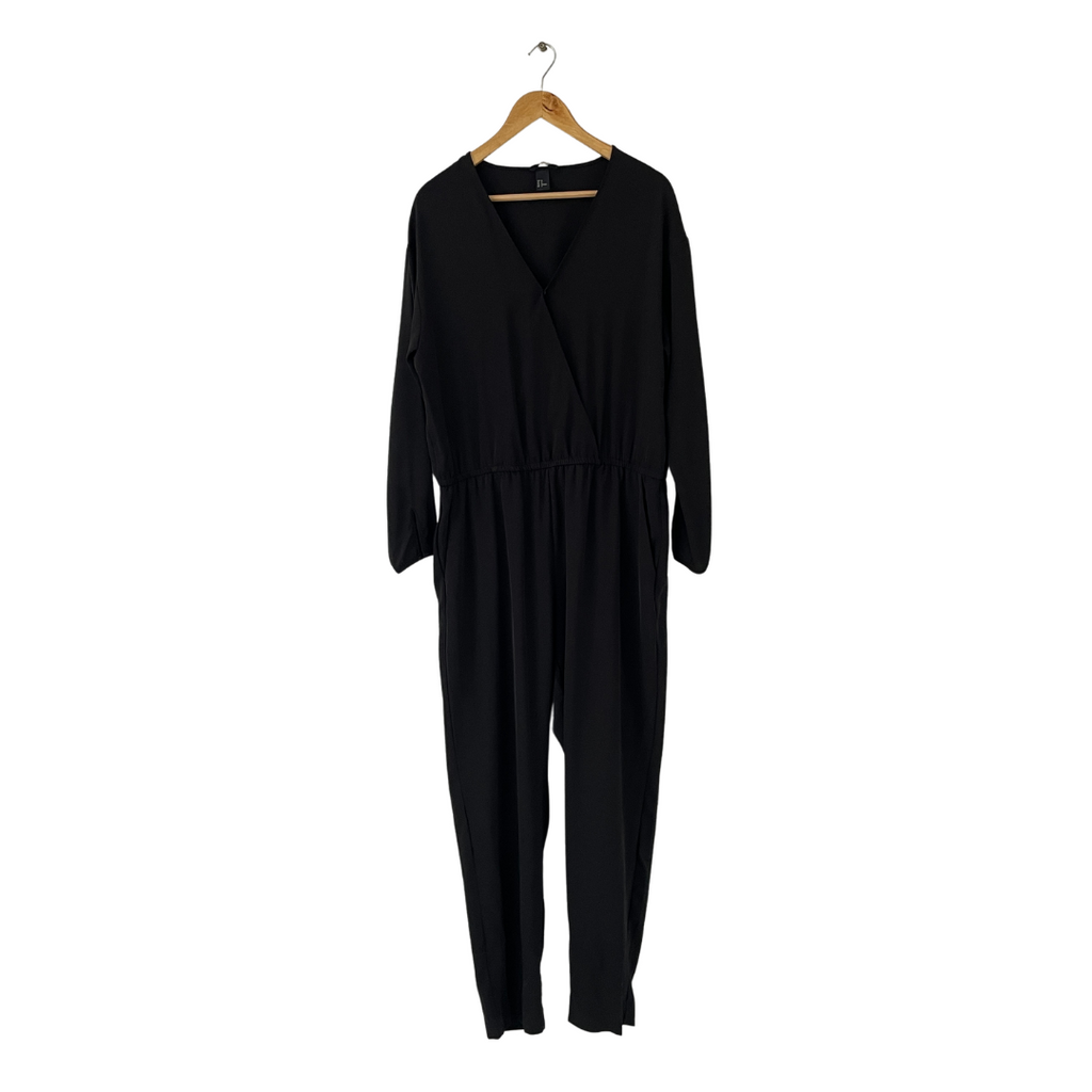 H&M Black Long-sleeved V-neck Jumpsuit | Gently Used |