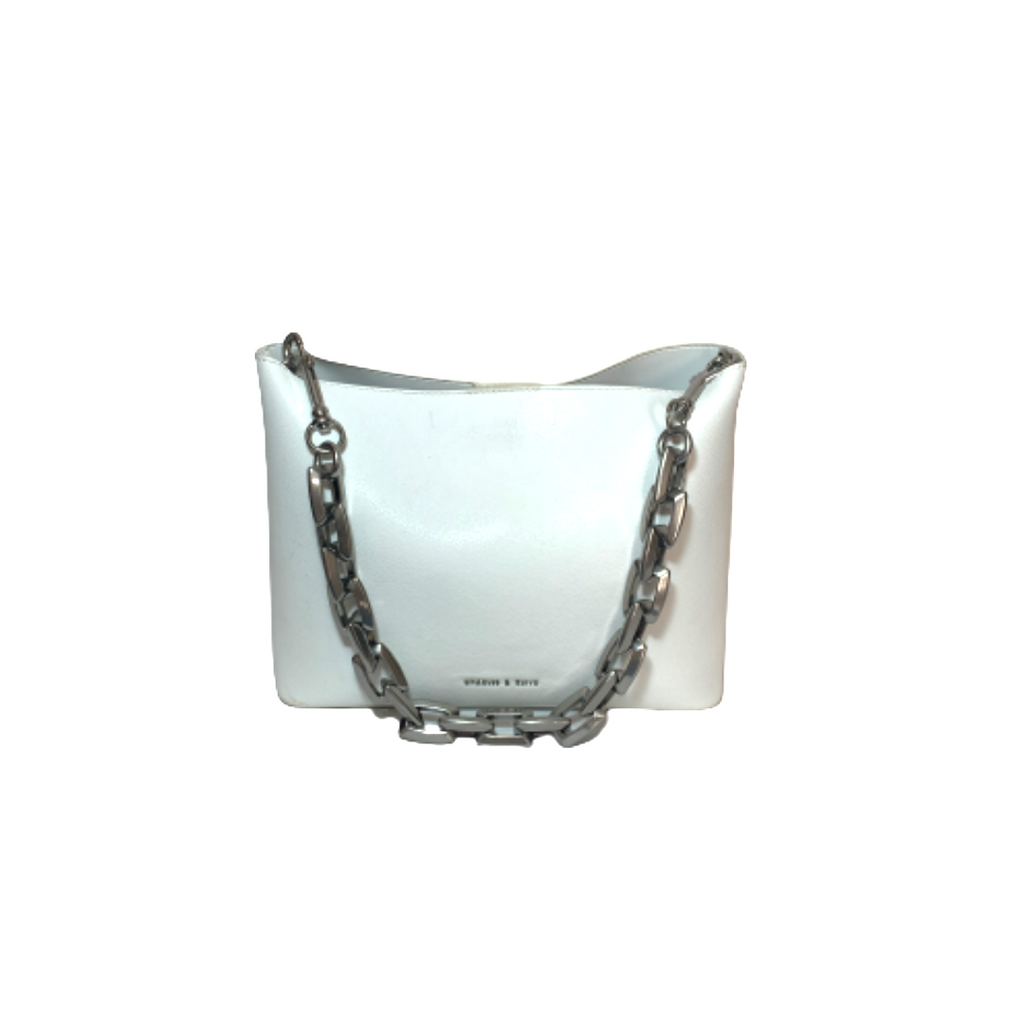 Charles & Keith White Silver Chain Shoulder Bag | Gently Used |