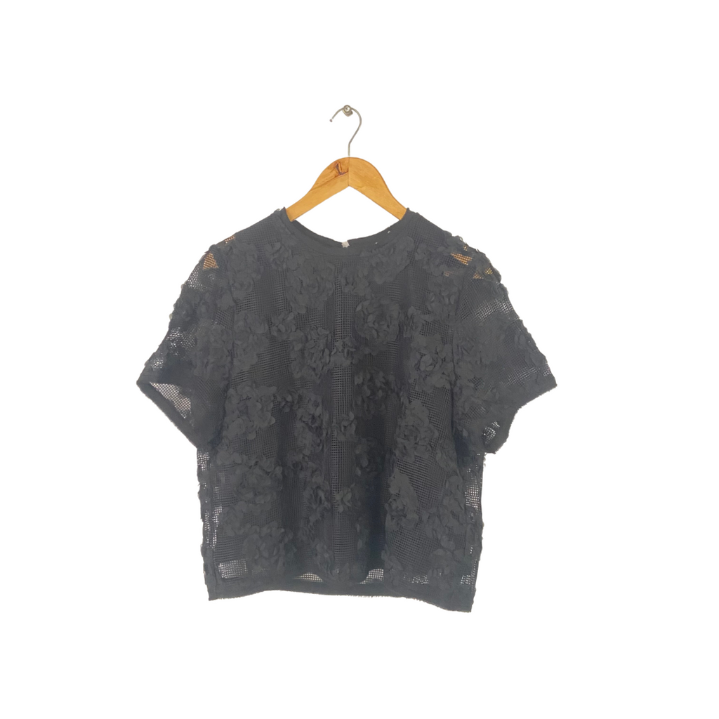 H&M Black Lace Short-sleeved Top | Gently Used |