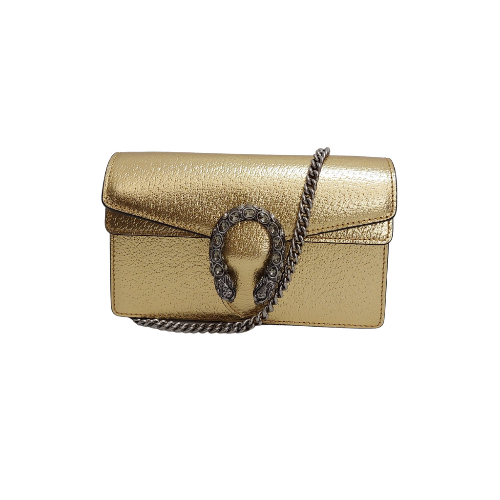 Gucci Gold Leather Dionysus GG Supreme Super Mini Bag | Like New |