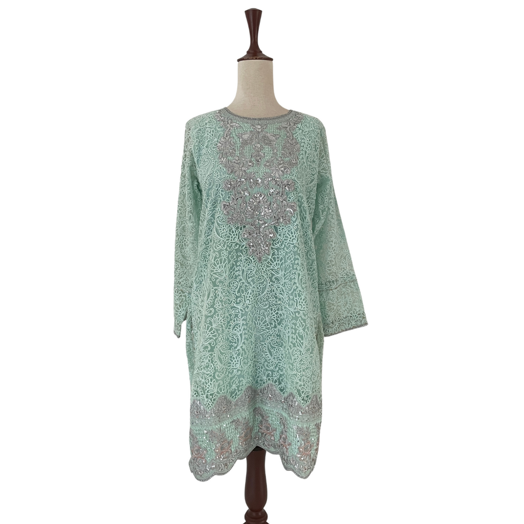 Threadz Mint Green with Silver Embroidery Kameez | Pre Loved |