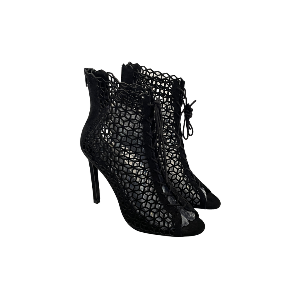 ZARA Black Lace Peep-Toe Bootie Heels | Like New |