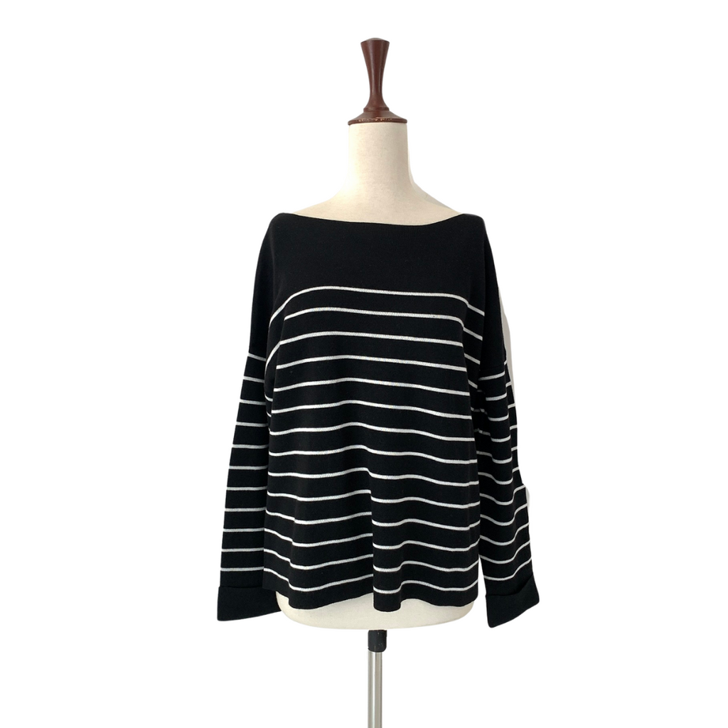 H&M Black & White Striped Boat-neck Sweater | Brand New |