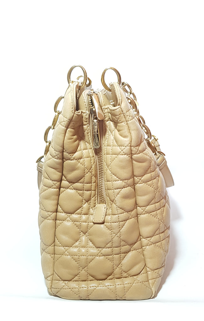 DIOR Beige 'Cannage' Quilted Lambskin Leather Tote Bag | Pre Loved |