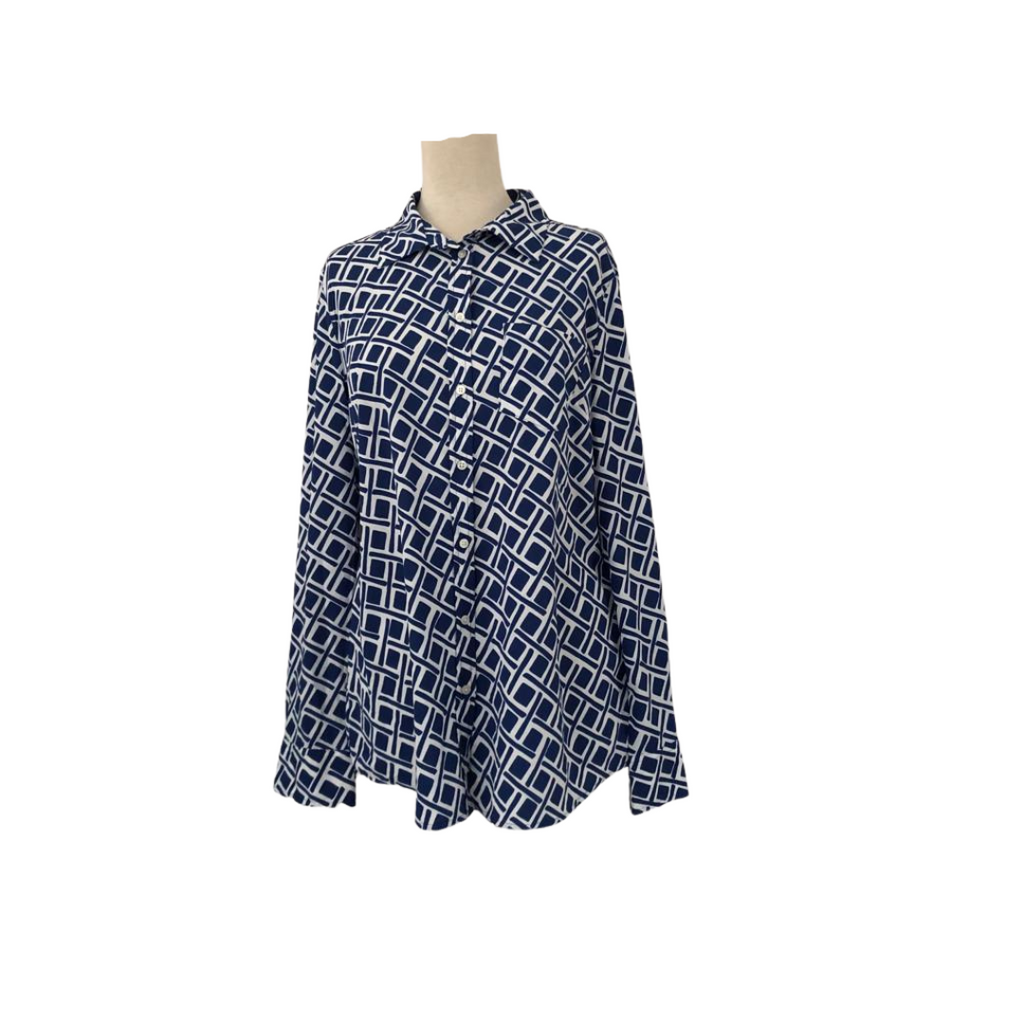 Merona Blue & White Printed Collared Shirt | Gently Used |