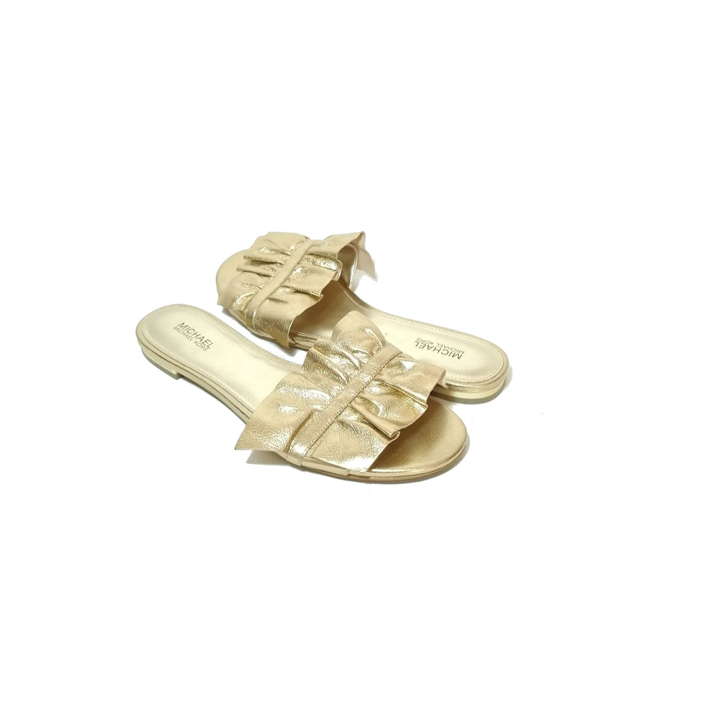 Michael Kors Gold Leather Slides 