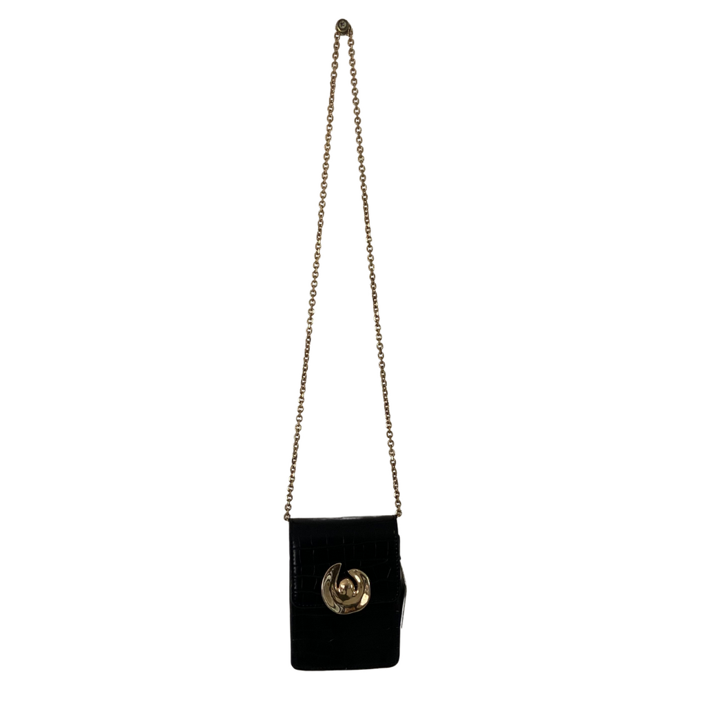 Mango Black Croc Rectangular Shoulder Bag | Brand New |