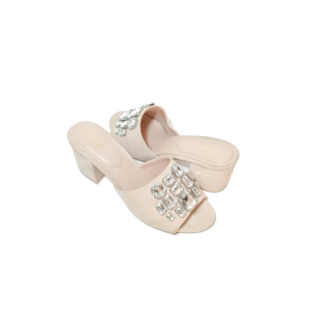 ALDO Pink Suede Rhinestone Mule Block Heels