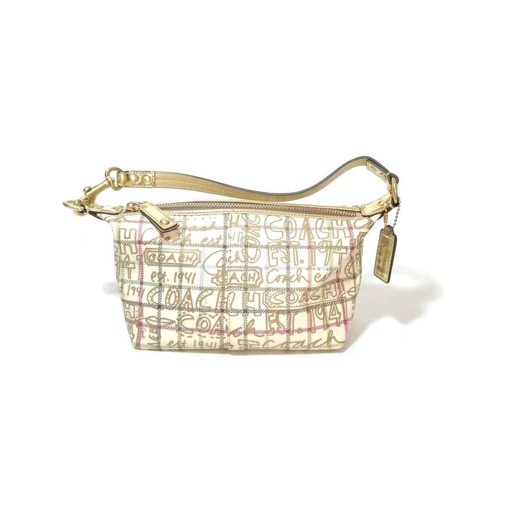 Coach Monogram Print & Gold Leather Mini Bag