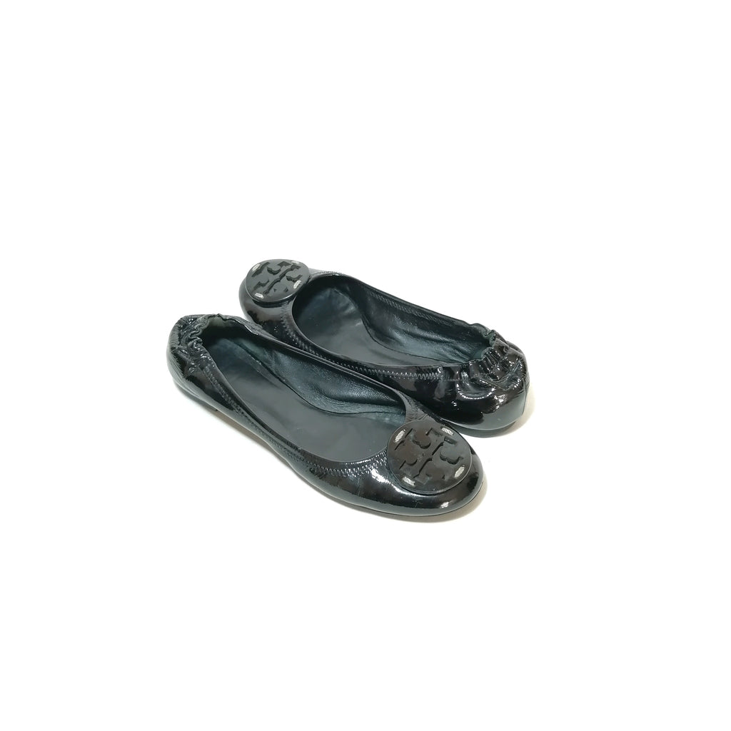 Tory Burch Black Patent Reva Elastic Ballet Flats