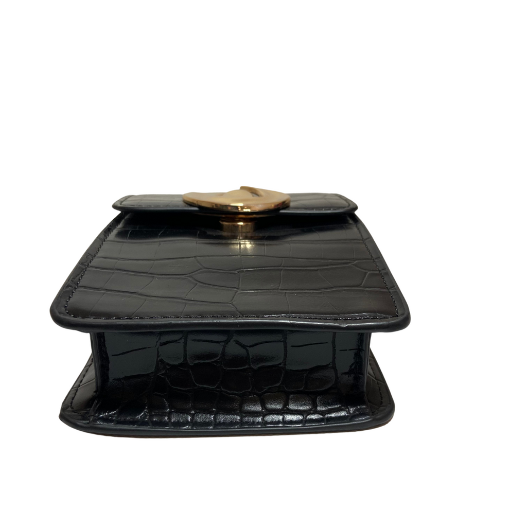 Mango Black Croc Rectangular Shoulder Bag | Brand New |