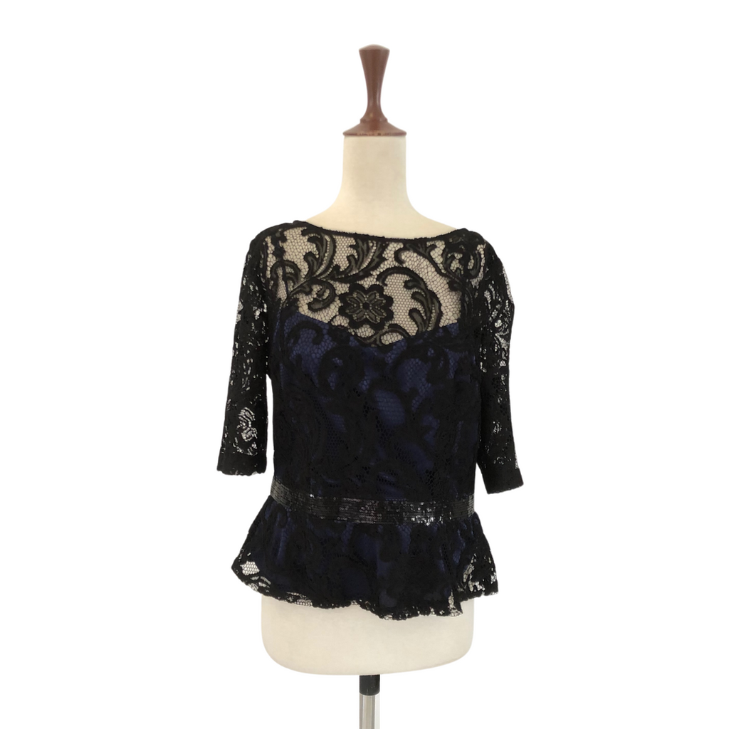 Emma Street Black Lace Top with Blue Slip | Gently Used |