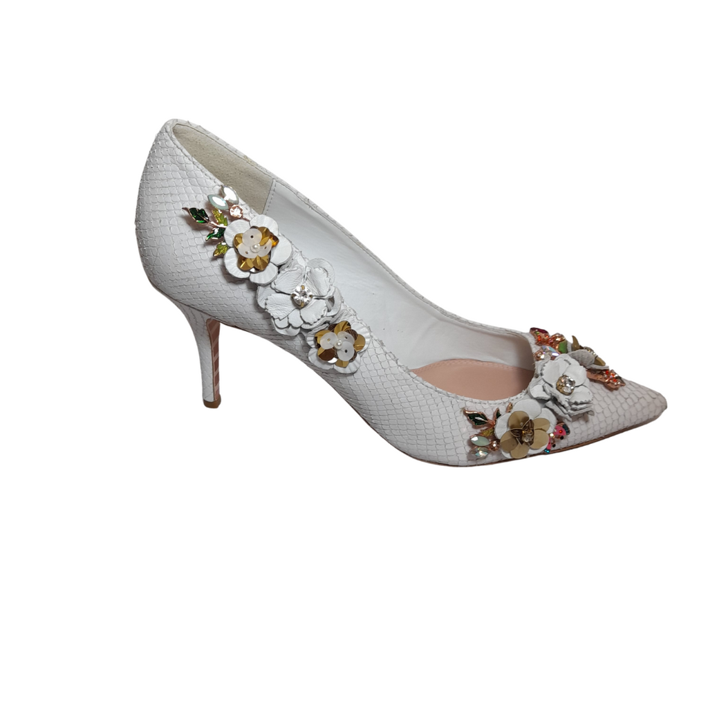 Dune White Snakeskin Textured Rhinestone 'Amerez' Heels | Pre Loved |