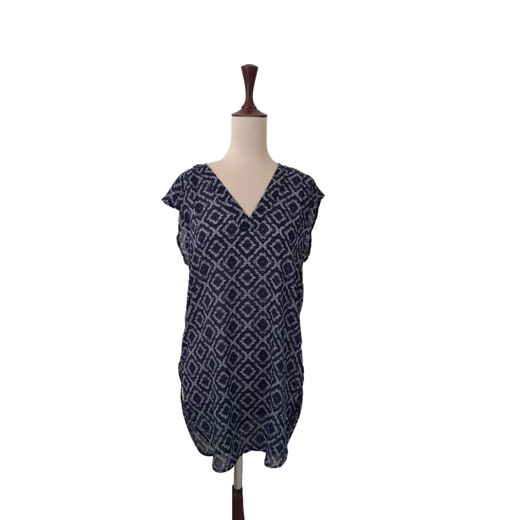 H&M Blue Printed V-neck Long Top | Gently Used |