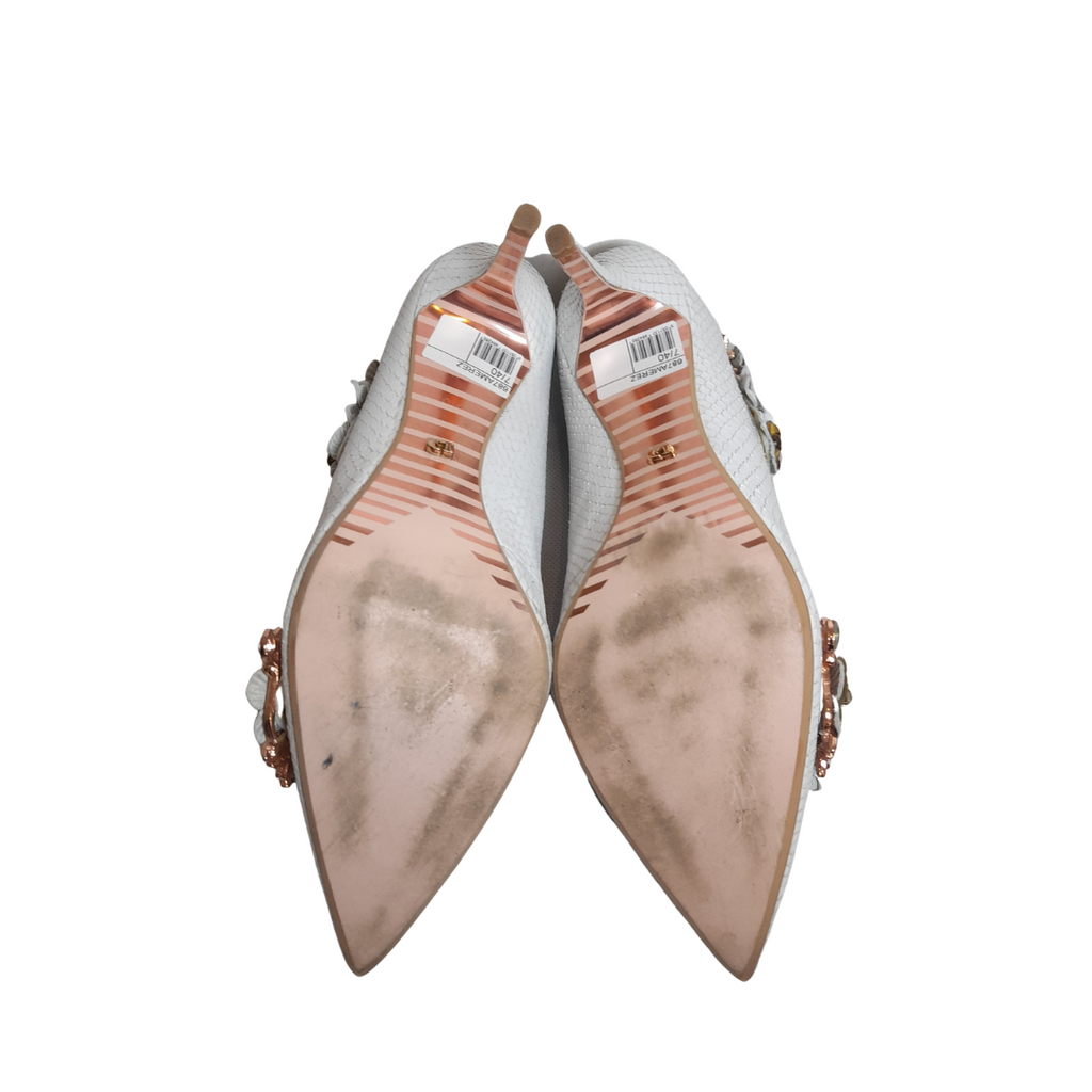 Dune White Snakeskin Textured Rhinestone 'Amerez' Heels | Pre Loved |