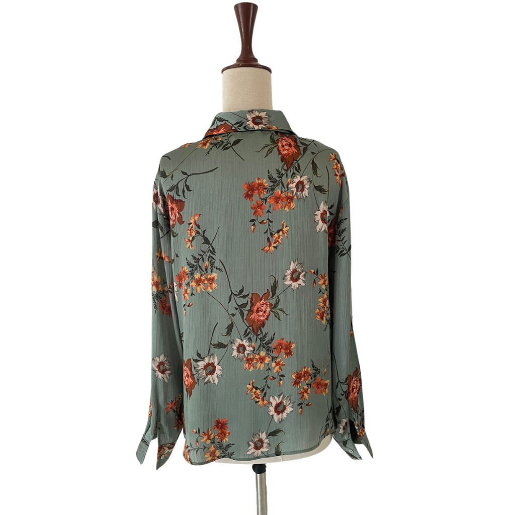 ZARA Green with Orange Flowers Printed Collared Shirt | Gently Used |