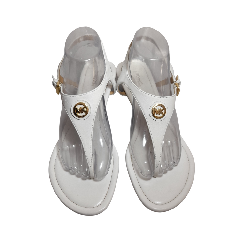 Michael Kors White Leather Thong Wedge Sandals | Pre Loved |